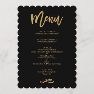 Menu de Casamento Dourado e Preto com Letra Chic M