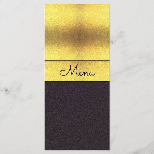 Menu de Casamento Dourado e Preto Elegante (Frente)