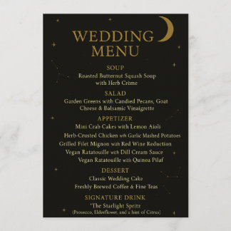 Menu de Casamento Dourado e Preto Elegante Celesti