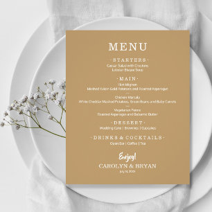 Menu de Casamento Dourado Elegante Simples de Orça