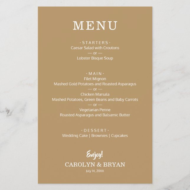 Menu de Casamento Dourado Simples do Orçamento (Frente)