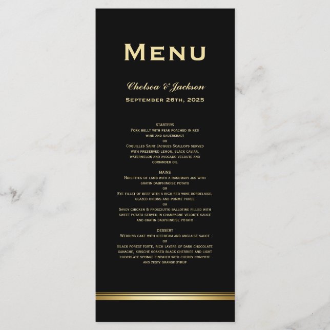 Menu de Casamento Dourado Simples e Moderno (Frente)