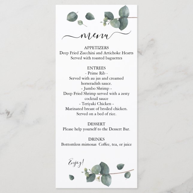 Menu de Casamento Duplo Eucalyptus Greenery (Frente)