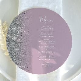 Menu de Casamento Dusty Lilac Silver Glitter Round