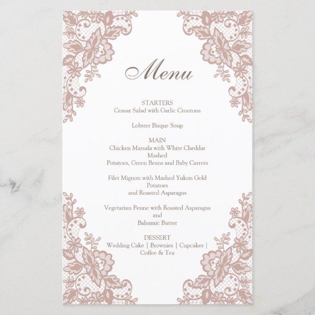 Menu de casamento Dusty rosa elegante (Frente)