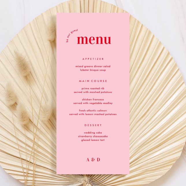 Menu de Casamento e Bar Retro 70s, rosa e vermelho (Criador carregado)