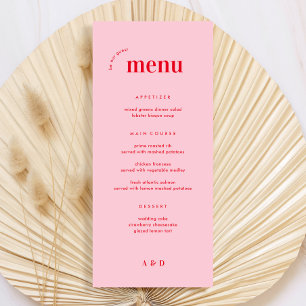 Menu de Casamento e Bar Retro 70s, rosa e vermelho