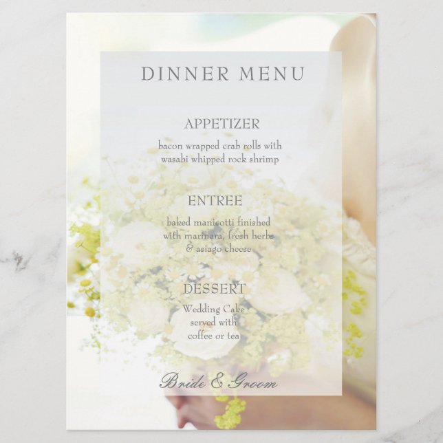 Menu de casamento editável de buquê de flor noiva (Frente)