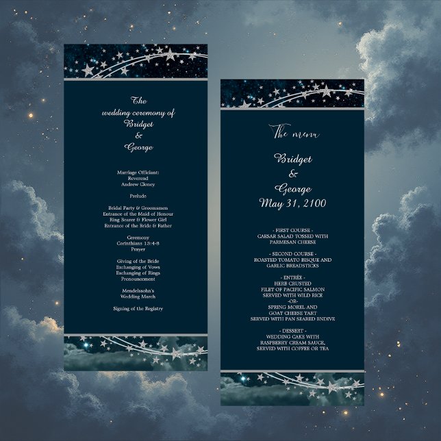 menu de casamento elegante azul galáxia céu (Criador carregado)
