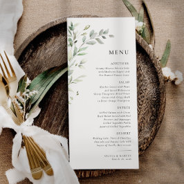Menu de Casamento Elegante Botânico Verde de Sage