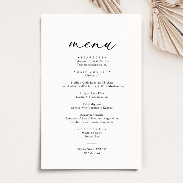 Menu de Casamento Elegante Branco e Preto Clássico (Criador carregado)