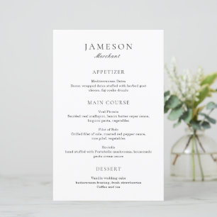 Menu de Casamento Elegante Branco e Preto Clássico
