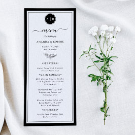 Menu de Casamento Elegante Branco e Preto Simples