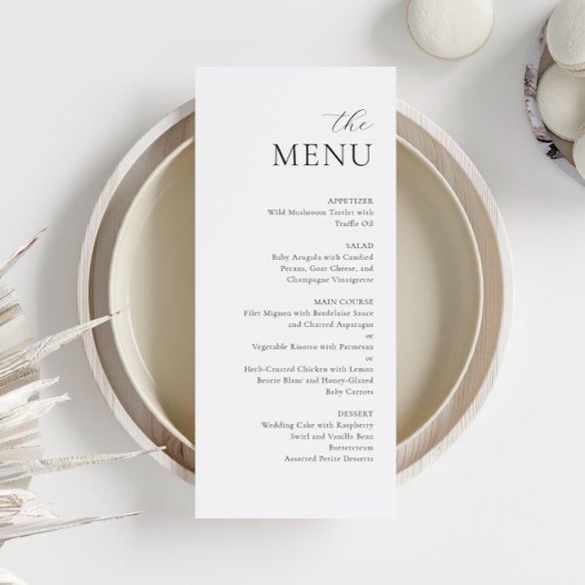 Menu de Casamento Elegante Branco Negro Minimalist (Criador carregado)