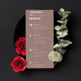 Menu de Casamento Elegante Brown Minimalista Simpl