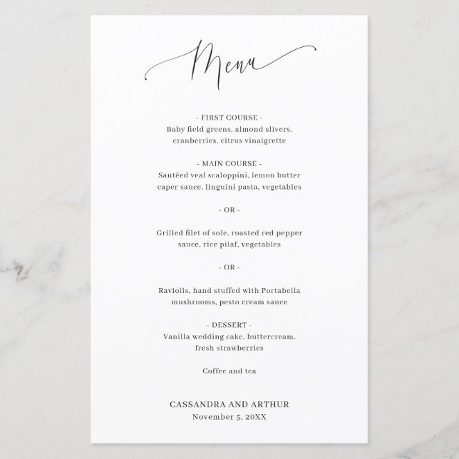 Menu de Casamento Elegante Clássico Simples (Frente)