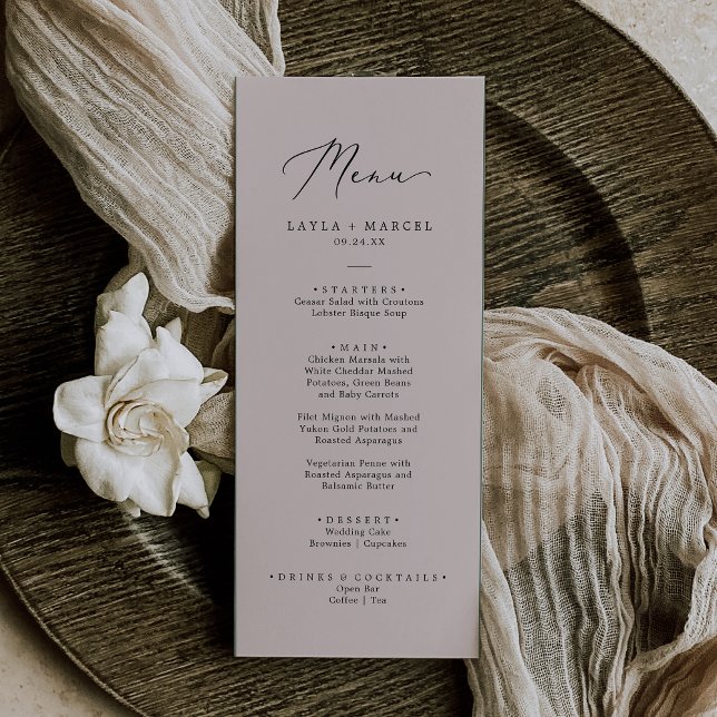 Menu de Casamento Elegante Cor-de-Rosa Esmagada co (Wash Coordinate Blush Pink Elegant Wedding Menu)