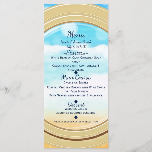 Menu de Casamento Elegante Cruzeiro na Praia Port  (Frente)