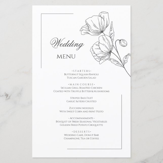 Menu de casamento elegante da flor picante (Frente)