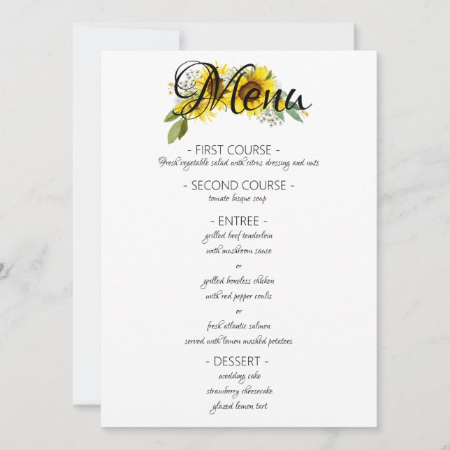 Menu de casamento elegante da melancia de girassol (Frente)