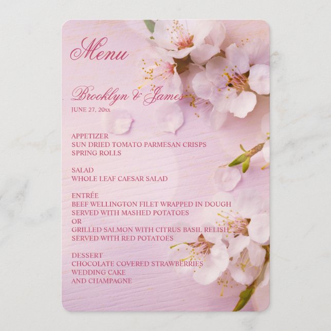 Menu de Casamento Elegante de Cherry Blossom (Frente)
