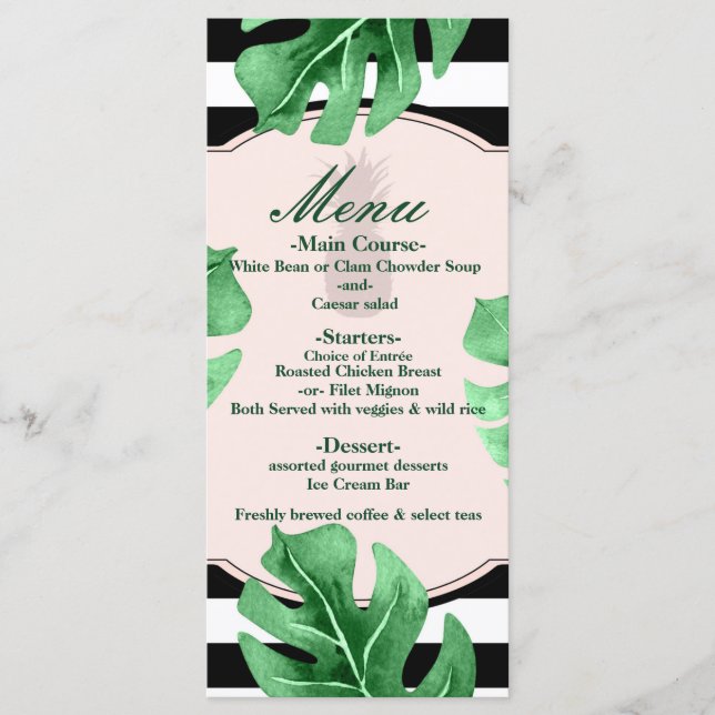 Menu de Casamento Elegante de Folhas Tropicais e A (Frente)