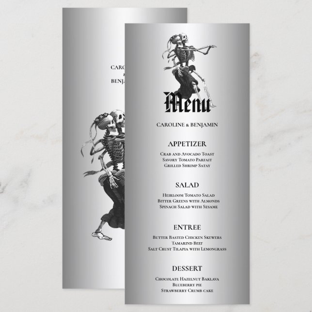 Menu de Casamento Elegante de Halloween (Frente/Verso)