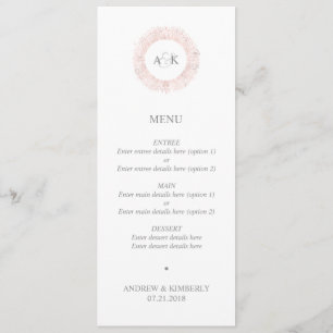 Menu de casamento Elegante de monograma rosa