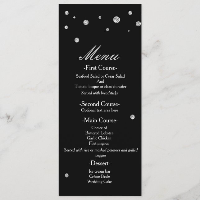 Menu de Casamento Elegante de Pontos Brilhantes Pr (Frente)