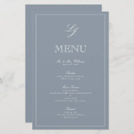 Menu de Casamento Elegante do Script Azul Monogram