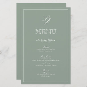 Menu de Casamento Elegante do Script Verde do Mono
