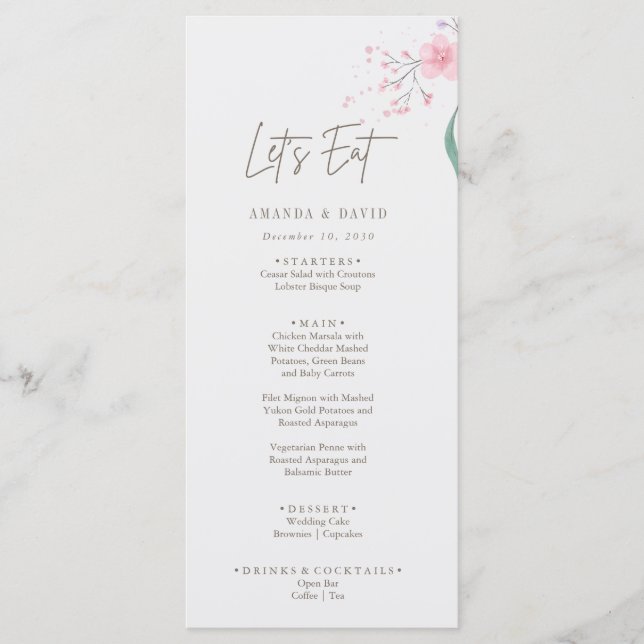 Menu de Casamento Elegante Flor Simples (Frente)