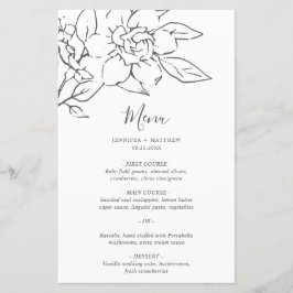 Menu de Casamento Elegante Floral de Arte Neutral