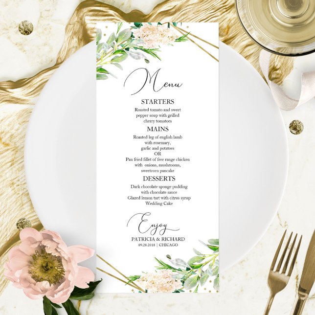Menu de Casamento Elegante Folhagem Geométrica (Criador carregado)