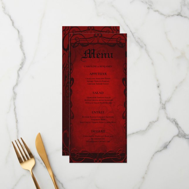Menu de casamento elegante gótico de halloween (Frente/Verso In Situ)