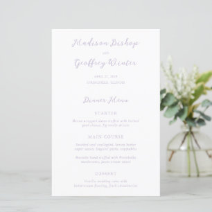 Menu de Casamento Elegante Lilac do Script Negrito