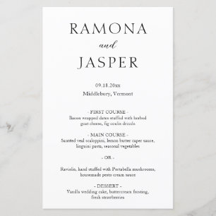 Menu de Casamento Elegante Mínimo Branco Ramona Bl