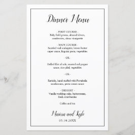 Menu de Casamento Elegante Moderno e Branco Negro 
