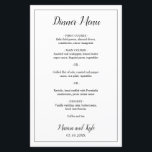 Menu de Casamento Elegante Moderno e Branco Negro<br><div class="desc">Menu de Casamento Moderno em preto e branco minimalista com o cabeçalho e seus nomes em um roteiro elegante junto com seu menu cercado por uma borda fina. A parte de trás tem o seu monograma no fundo. As fontes e a borda podem ser alteradas para qualquer cor desejada clicando...</div>