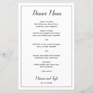 Menu de Casamento Elegante Monograma Clássico