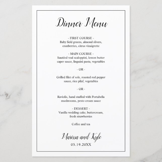 Menu de Casamento Elegante Monograma Clássico (Frente)