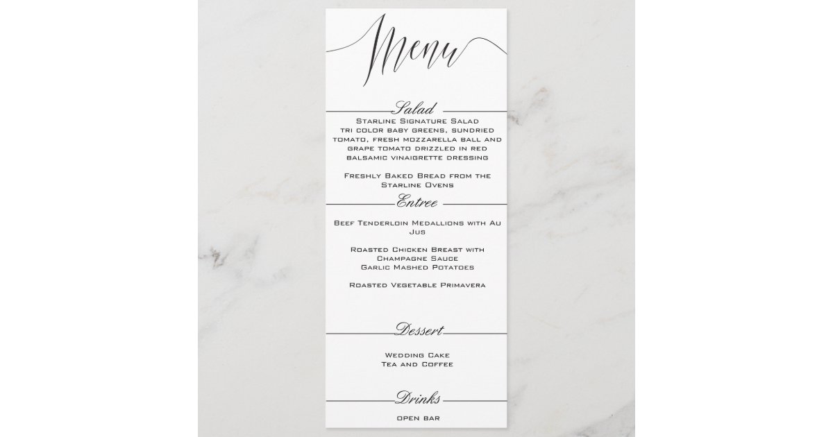 Menu Bordas elegantes casamento minimalista preto e bra