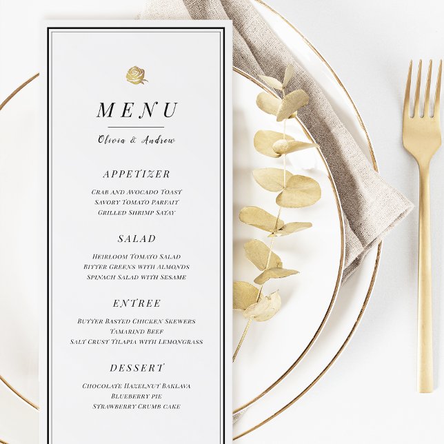 Menu de casamento Elegante preto e branco minimali (Elegant black and white minimalist wedding menu)