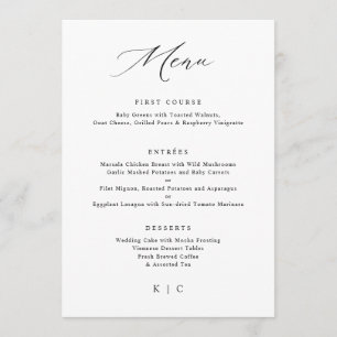 Menu de Casamento Elegante Simples e Minimalista d