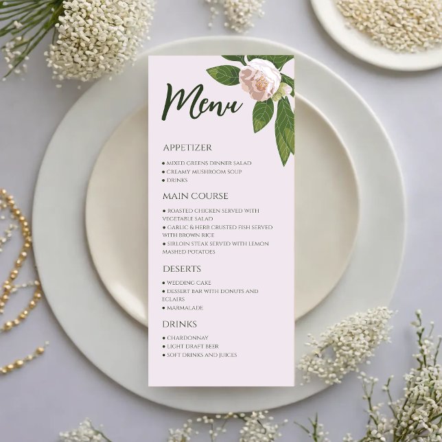 Menu de Casamento Elegante Simples Greenery Floral (Greenery Floral Simple Elegant Wedding Menu)