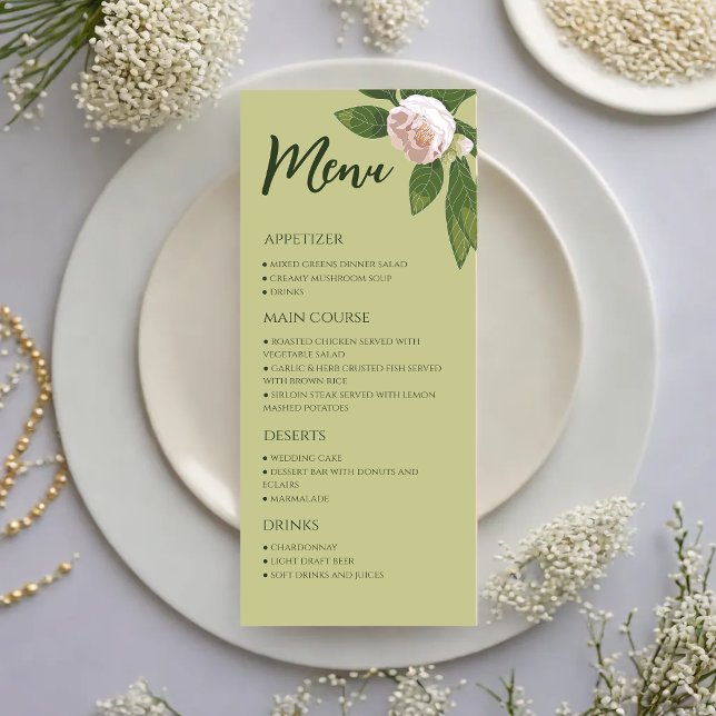 Menu de Casamento Elegante Simples Greenery Floral (Greenery Floral Simple Elegant Wedding Menu)