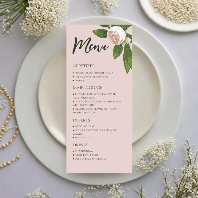 Menu de Casamento Elegante Simples Greenery Floral (Greenery Floral Simple Elegant Wedding Menu)