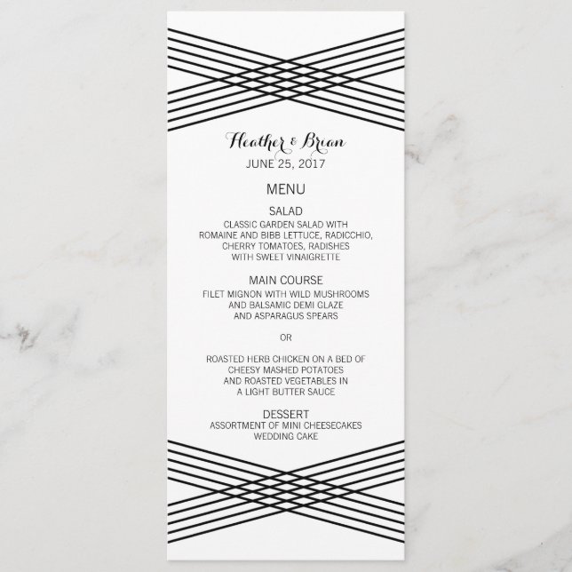 Menu de Casamento em Deco Branco Negro (Frente)