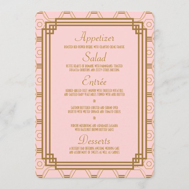 Menu de Casamento em Deco de Arte Rosa (Frente)