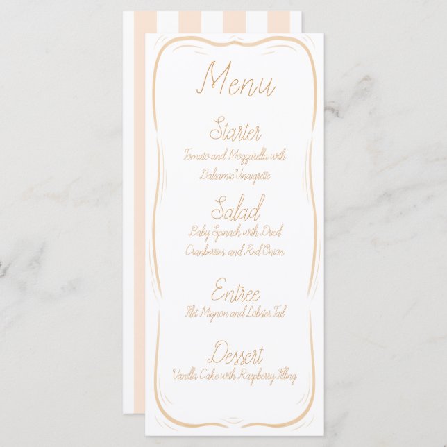 Menu de Casamento em Faixa Laranja Pastel (Frente/Verso)